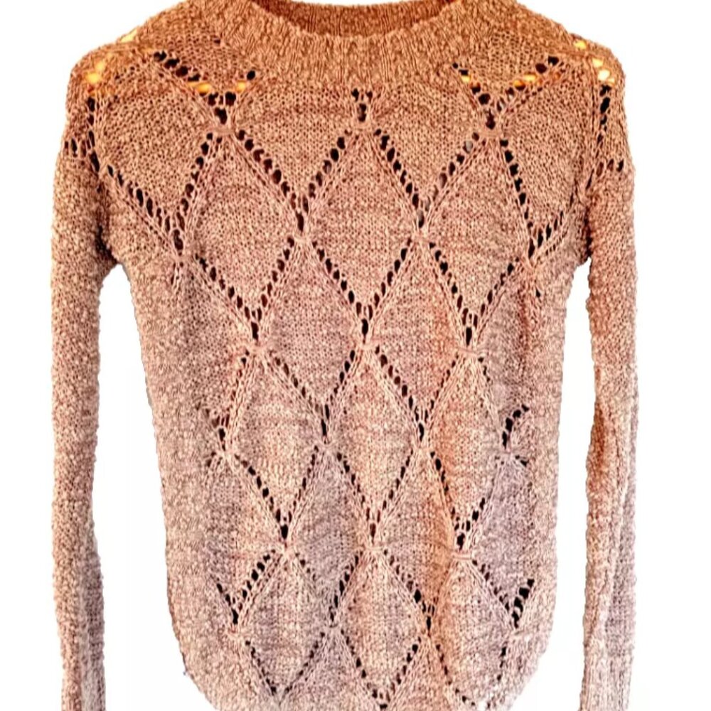 Maurices Sweater Women's Size M Brown Loose Knit Pullover Crew Neck Semi Sheer - Picture 1 of 6